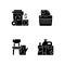 Managing waste black glyph icons set on white space