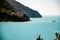 Manarola view from Corniglia, sparkling blue sea