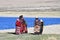 Manasarovar, Tibet, China, June, 14, 2018. Pilgrims make  Kora around lake Manasarovar in Tibet