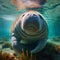 Manatee swims under the crystal clear river, in search of food