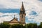 Manaus, Amazonas, Brazil: Manaus city sidewalk with Amazon. Church of St. Sebastian against a blue sky with clouds