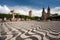 Manaus city sidewalk with Amazon theatre and church in Brazil