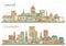 Manchester and Concord New Hampshire City Skylines Set with Color Buildings