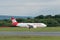 MANCHESTER UK, 30 MAY 2019: Austrian Airlines Airbus A320 flight OS464 to Vienna taxies onto Runway 28L at Manchester Airport