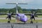 MANCHESTER UK, 30 MAY 2019: Flybe Bombardier Dash 8 flight BE664 from Knock turns off runway 23R at Manchaester Airport after