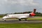 MANCHESTER UK, AUGUST 20 2020: Loganair airlines Embraer ERJ-145EP flight LM525 from the Isle of Man, UK, is documented taxying on