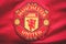 Manchester United. Logo embroidered on the T-shirt. Red Devil Football Club.