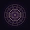 Mandala ancient geometry sacred symbol. Spiritual geometrical shape on ultra violet background
