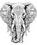 Mandala, black and white illustration for coloring animals, elephant.