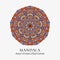 Mandala colored oriental round floral ornament. Colorful vector hand drawn decoration