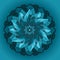 MANDALA DAHLIA FLOWER. PLAIN BLUE BACKGROUND. CENTRAL MONOTONE DESIGN IN BLUE