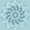 MANDALA DAHLIA FLOWER.PLAIN LIGHT BLUE BACKGROUND. PASTEL COLORS PALLET IN WHITE AND LIGHT BLUE