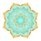 Mandala flower in beautiful gold and turquoise colors on white background