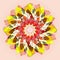 MANDALA FLOWER. PLAIN BEIGE BACKGROUND. CENTRAL LINEAR DESIGN. COLORFUL IMAGE