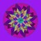 MANDALA FLOWER. PLAIN PURPLE BACKGROUND. CENTRAL FLOWER IN BLUE, PURPLE, YELLOW, GREEN, OLIVE, TURQUOISE