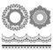 Mandala lace vector pattern, vintage round design with flowers and swirls in black on white background