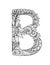 Mandala letter B monogram, adult coloring book, engraving design.  Vector illustration