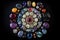 mandala made of crystals and stones, with their sacred and healing energies