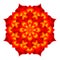 Mandala: sacred geometry in the style of a glowing flower in red, orange, yellow and gold on a white background