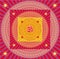 Mandala of squares, circles and rays. Aum / Om / Ohm sign. Spiritual symbol. Vector