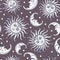 Mandala Sun and moon vintage vector seamless pattern with stars