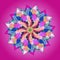 MANDALA SUNFLOWER . PLAIN MAGENTA BACKGROUND. CENTRAL LINEAR DESIGN. COLORFUL IMAGE