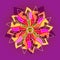 MANDALA SUNSHINE. PLAIN PURPLE BACKGROUND COLORFUL CENTRAL FLOWER IN ORANGE, YELLOW, PURPLE
