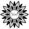 Mandala with text Merci - Thank You in english, black and white illustration