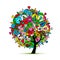 Mandala tree, floral sketch for your design