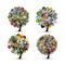 Mandala tree set, floral sketch for your design