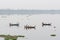 Mandalay, Myanmar - April 2019: tourist having boat ride on Taung Tha Man Lake