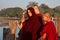 Mandalay, Myanmar - Nov 12, 2019: Monks at U Bein bridge in Amarapura