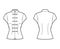 Mandarin blouse technical fashion illustration with cap sleeves, stand neck, fitted body, Frog closure. Flat Chinese