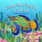 Mandarin fish at the bottom of sea with colorful algae drawing, underwater world background. Bright multi-colored blue orange