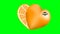 Mandarin in the form of hearts is a in half on pan-green backdrop of