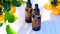 Mandarin oil. Citrus essential oil.Organic natural bio oil. Mandarin essential oil in brown glass bottles and mandarin