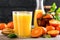 Mandarin orange juice. Refreshing summer drink. Fruit refreshment beverage