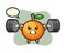 Mandarin orange mascot cartoon with a barbell