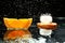 Mandarin oranges and cloves on blurred background freshness