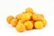 Mandarin oranges piled on white background,