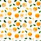 Mandarine seamless pattern, tangerine, clementine isolated on white background with green leaves. Collection of fine seamless