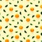 Mandarine seamless pattern, tangerine, clementine isolated on yellow background with green leaves. Collection of fine seamless