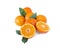 Mandarins with copy space for text. Ripe and tasty tangerines isolated on white background. Clementines on a white background. Bac