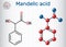 Mandelic acid molecule. Structural chemical formula and molecule