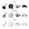 Mandolin, papa, olive, retro auto.Italy country set collection icons in black,monochrome,outline style vector symbol