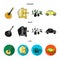 Mandolin, papa, olive, retro auto.Italy country set collection icons in cartoon,black,flat style vector symbol stock