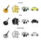Mandolin, papa, olive, retro auto.Italy country set collection icons in cartoon,black,monochrome style vector symbol
