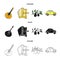 Mandolin, papa, olive, retro auto.Italy country set collection icons in cartoon,black,outline style vector symbol stock