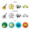 Mandolin, papa, olive, retro auto.Italy country set collection icons in cartoon,flat,monochrome style vector symbol