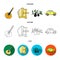 Mandolin, papa, olive, retro auto.Italy country set collection icons in cartoon,outline,flat style vector symbol stock